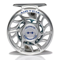 Hatch Iconic 4 Plus Fly Reel -Wild Fishing Trip Shop Iconic4PlusReelClearBlueLargeArborFront