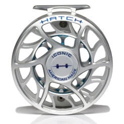 Hatch Iconic 9 Plus Fly Reel -Wild Fishing Trip Shop Iconic9PlusReelClearBlueLargeArborFront